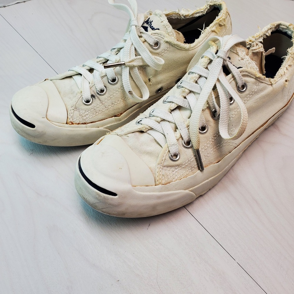 Converse Jack Purcell Low Top Canvas‎ Sneakers Cream White Men's Size 7 US 6 UK